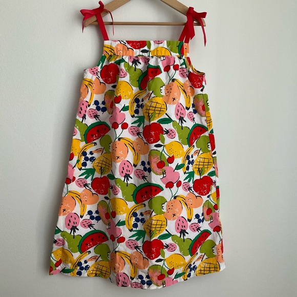 Hanna Andersson Size 8 (130) White Fruit Print Dress with Red Ties - Picture 4 of 9